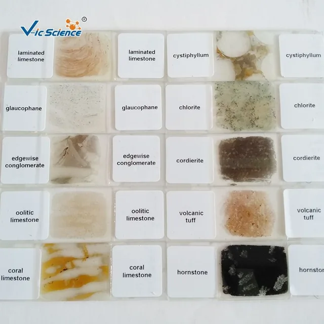 Juego de 100 láminas delgadas de minerales y rocas — VIC Science